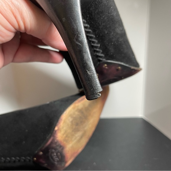 TOD'S Classic Black Suede Leather Trim Pumps Pointed Toe Slip On Heel Sz 37-US 7 - Picture 7 of 15
